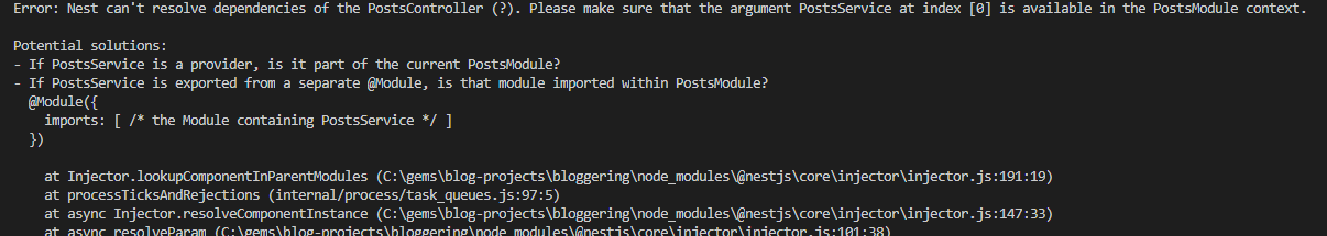 NestJS resolving dependency error